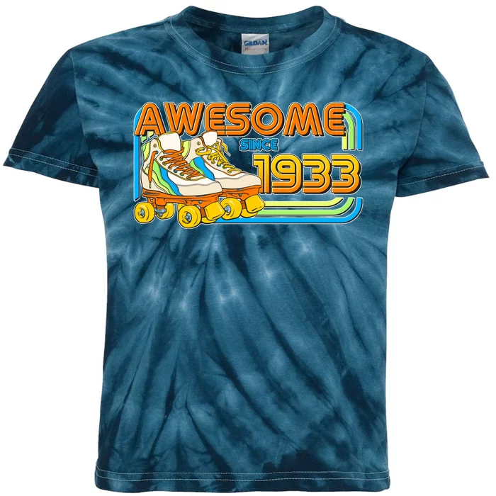 Retro Roller Skates Awesome Since 1933 90th Birthday Kids Tie-Dye T-Shirt