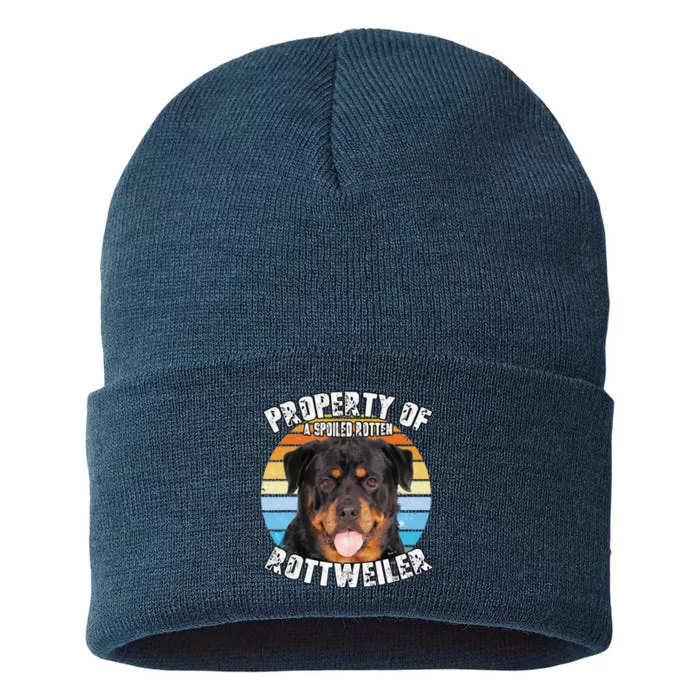 Rottweiler Rottie Smiling Retro Property Of Cute Dog Sustainable Knit Beanie