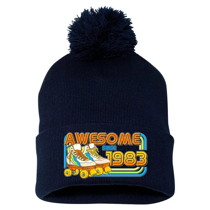 Retro Roller Skates Awesome Since 1983 40th Birthday Pom Pom 12in Knit Beanie