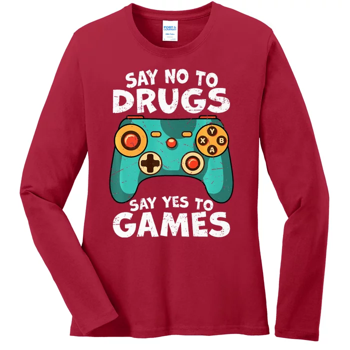 Red Ribbon Squad Week Say No to Drugs Say Yes to Video Games Ladies Long Sleeve Shirt