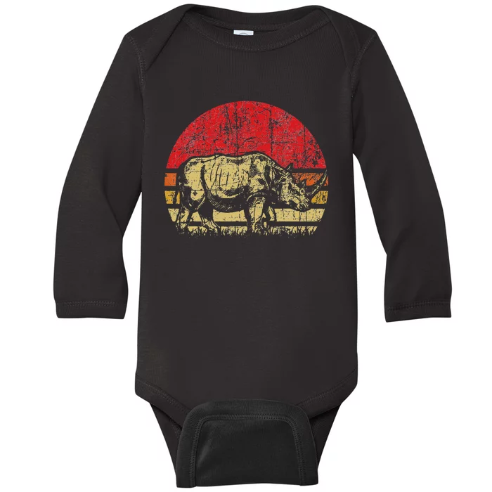 Retro Rhinoceros Safari Rhino Lover Endangered Animals Baby Long Sleeve Bodysuit