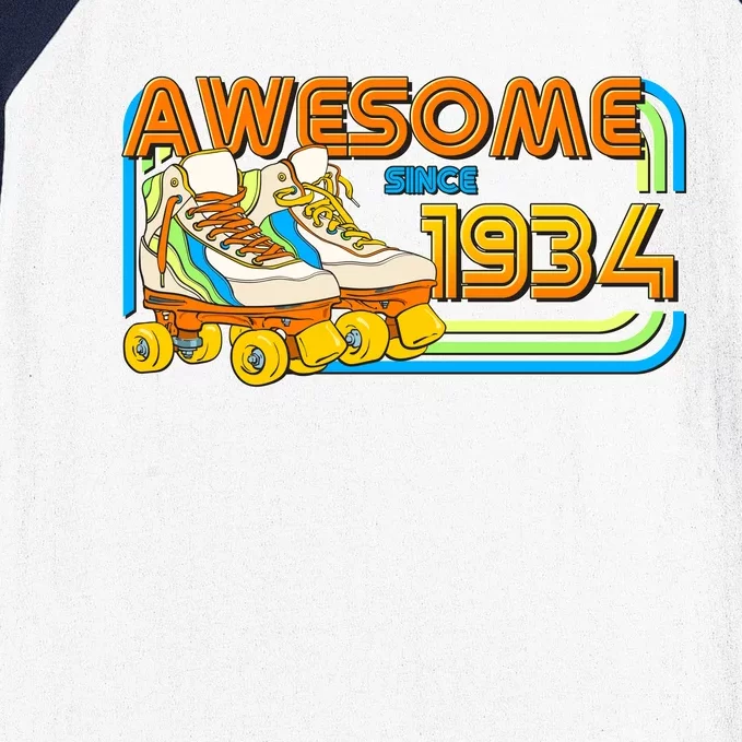 Retro Roller Skates Awesome Since 1934 90th Birthday Baseball Sleeve Shirt