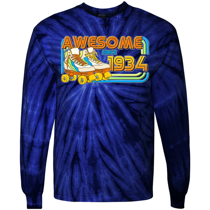 Retro Roller Skates Awesome Since 1934 90th Birthday Tie-Dye Long Sleeve Shirt