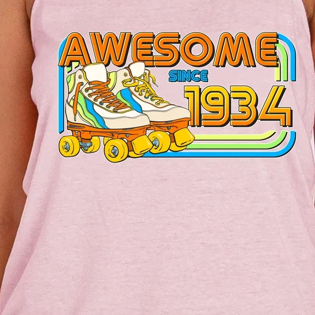 Retro Roller Skates Awesome Since 1934 90th Birthday Women's Knotted Racerback Tank