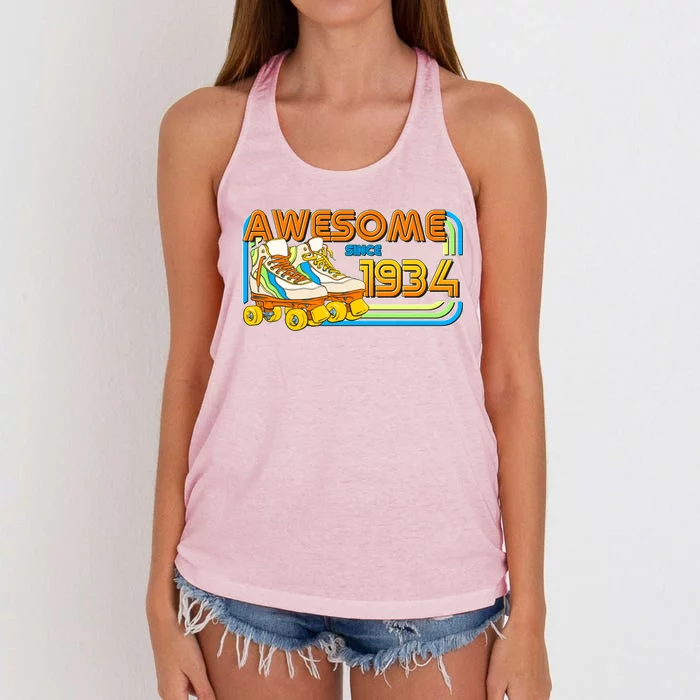 Retro Roller Skates Awesome Since 1934 90th Birthday Women's Knotted Racerback Tank