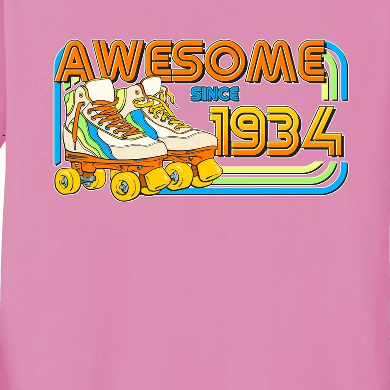 Retro Roller Skates Awesome Since 1934 90th Birthday Kids Long Sleeve Shirt