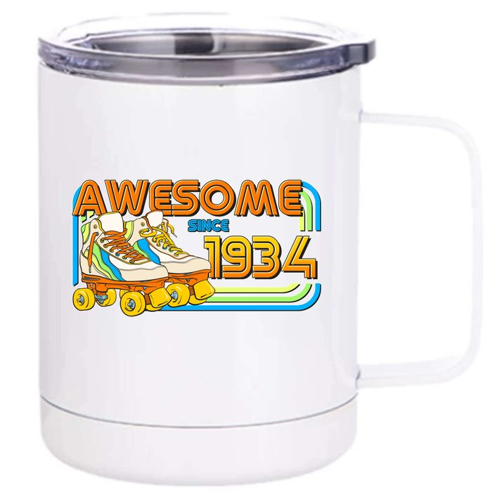 Retro Roller Skates Awesome Since 1934 90th Birthday Front & Back 12oz Stainless Steel Tumbler Cup