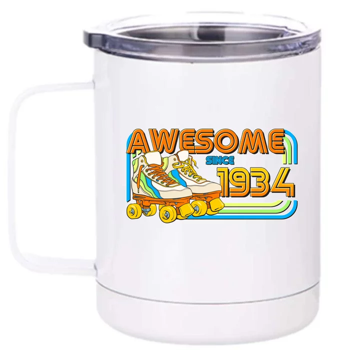 Retro Roller Skates Awesome Since 1934 90th Birthday Front & Back 12oz Stainless Steel Tumbler Cup