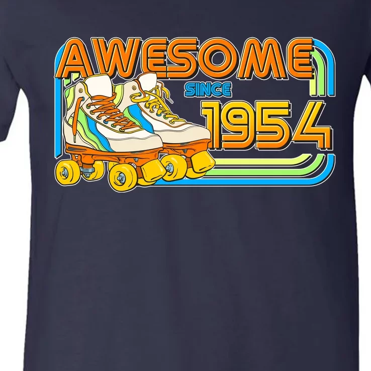 Retro Roller Skates Awesome Since 1954 70th Birthday V-Neck T-Shirt