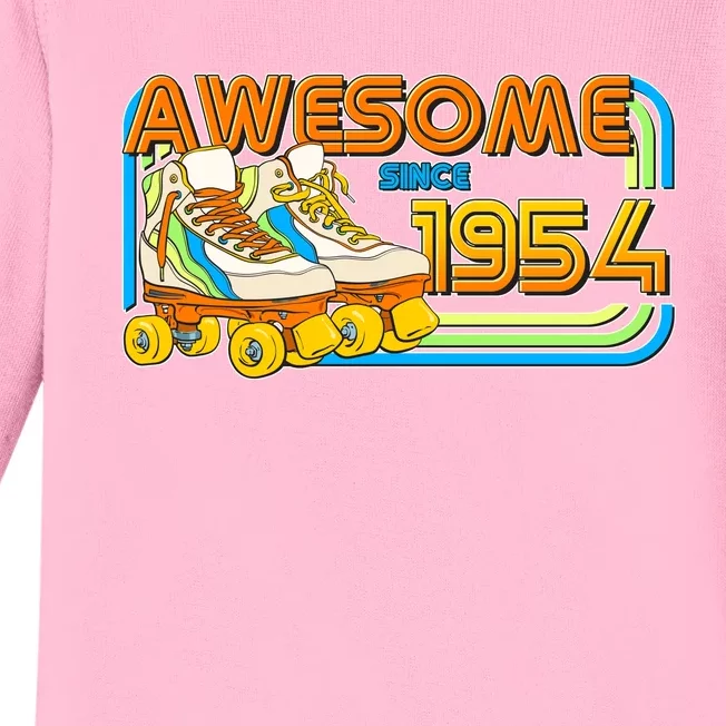 Retro Roller Skates Awesome Since 1954 70th Birthday Baby Long Sleeve Bodysuit