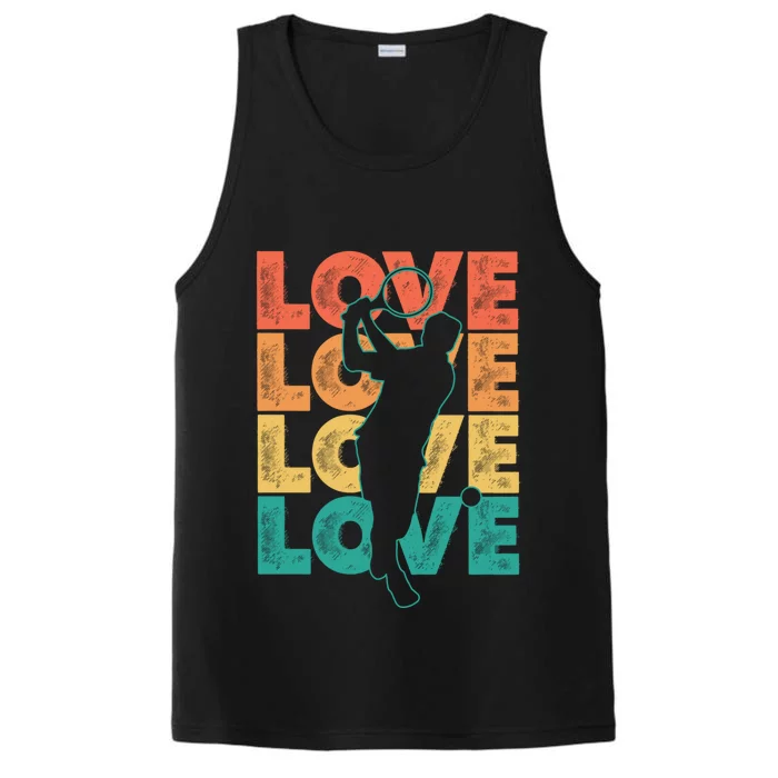 Retro Racquet Tennis Love Word Theme Graphic Design Gift Performance Tank