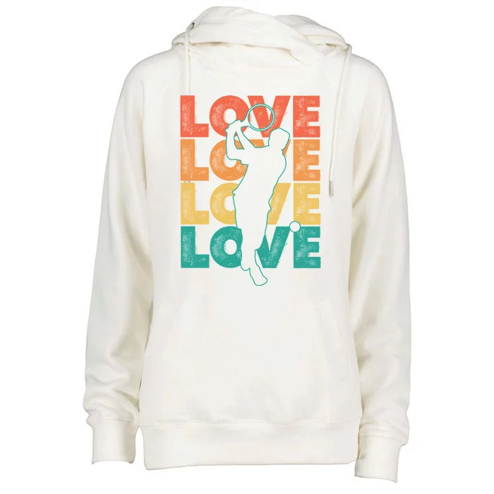 Retro Racquet Tennis Love Word Theme Graphic Design Gift Womens Funnel Neck Pullover Hood