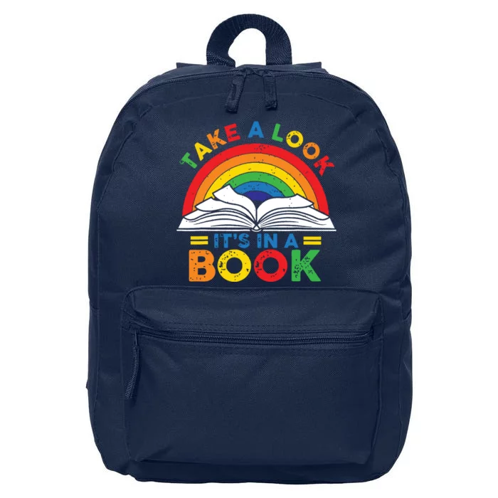 Retro Rainbow Take A Look Its In A Book Reading Bookworm 16 in Basic Backpack