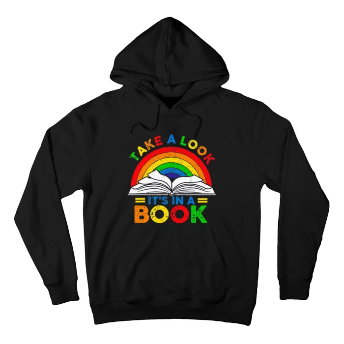 Retro Rainbow Take A Look Its In A Book Reading Bookworm Hoodie