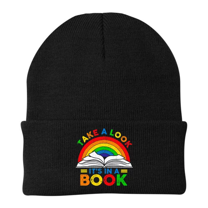 Retro Rainbow Take A Look Its In A Book Reading Bookworm Knit Cap Winter Beanie