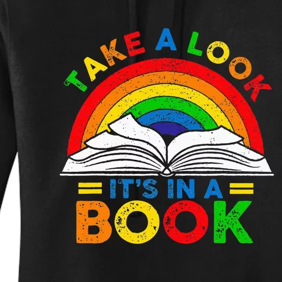 Retro Rainbow Take A Look Its In A Book Reading Bookworm Women's Pullover Hoodie