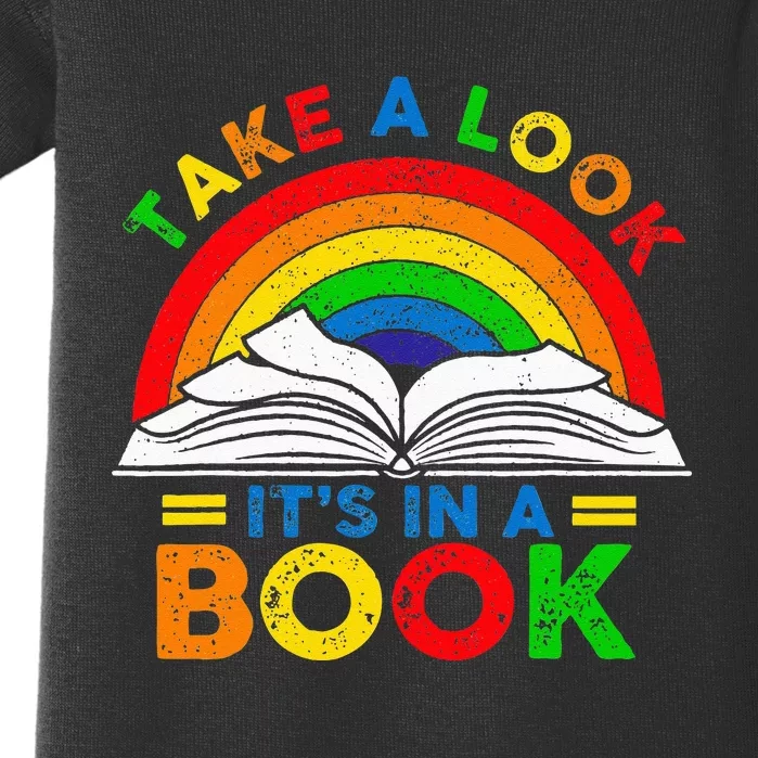 Retro Rainbow Take A Look Its In A Book Reading Bookworm Baby Bodysuit