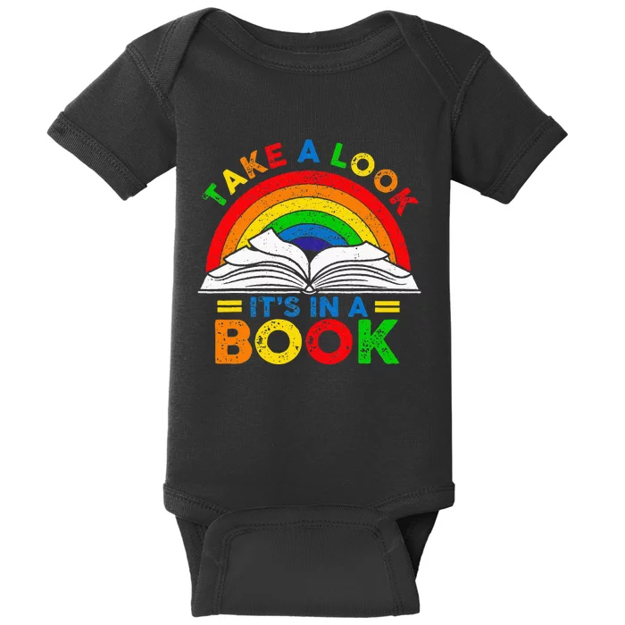 Retro Rainbow Take A Look Its In A Book Reading Bookworm Baby Bodysuit