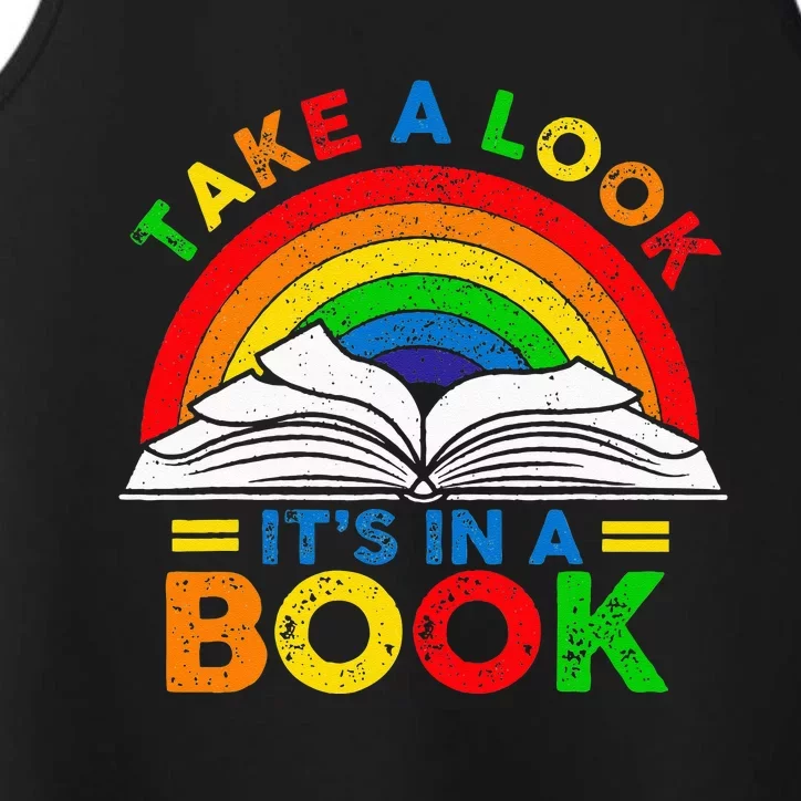 Retro Rainbow Take A Look Its In A Book Reading Bookworm Performance Tank