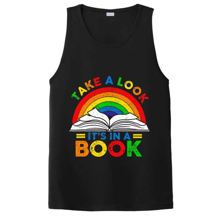 Retro Rainbow Take A Look Its In A Book Reading Bookworm Performance Tank