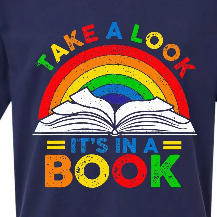 Retro Rainbow Take A Look Its In A Book Reading Bookworm Sueded Cloud Jersey T-Shirt