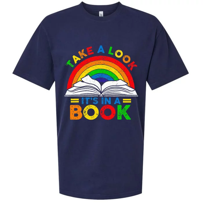 Retro Rainbow Take A Look Its In A Book Reading Bookworm Sueded Cloud Jersey T-Shirt