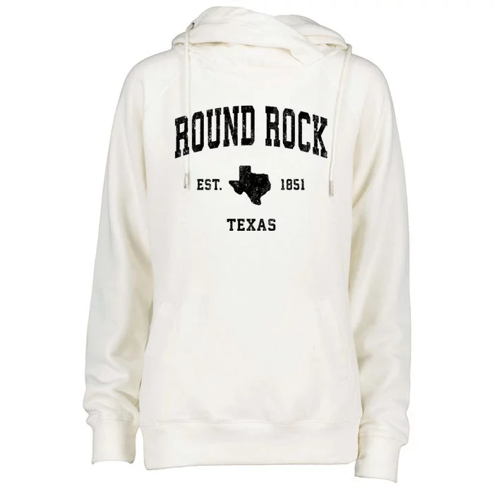 Round Rock Texas Tx Vintage Established State Flag Sports Design Womens Funnel Neck Pullover Hood