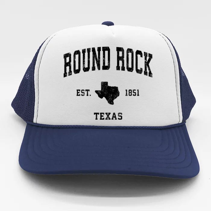 Round Rock Texas Tx Vintage Established State Flag Sports Design Trucker Hat