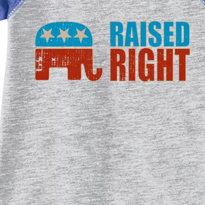 Raised Right Trump 2024 Republican Conservative Cute Gift Infant Baby Jersey Bodysuit