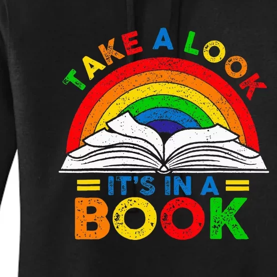 Retro Rainbow Take A Look ItS In A Book Reading Bookworm Women's Pullover Hoodie