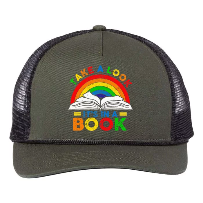 Retro Rainbow Take A Look ItS In A Book Reading Bookworm Retro Rope Trucker Hat Cap