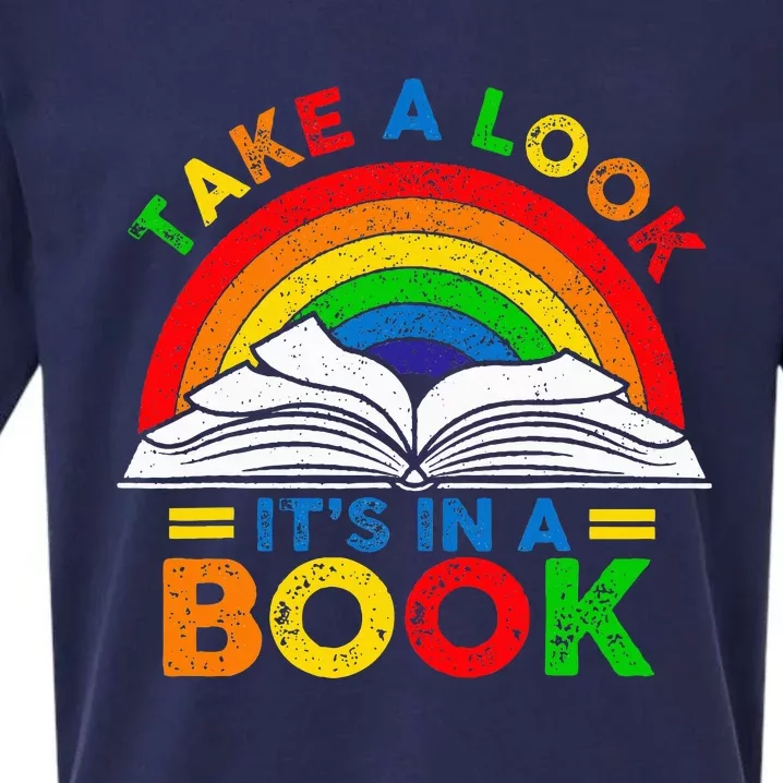 Retro Rainbow Take A Look ItS In A Book Reading Bookworm Sueded Cloud Jersey T-Shirt