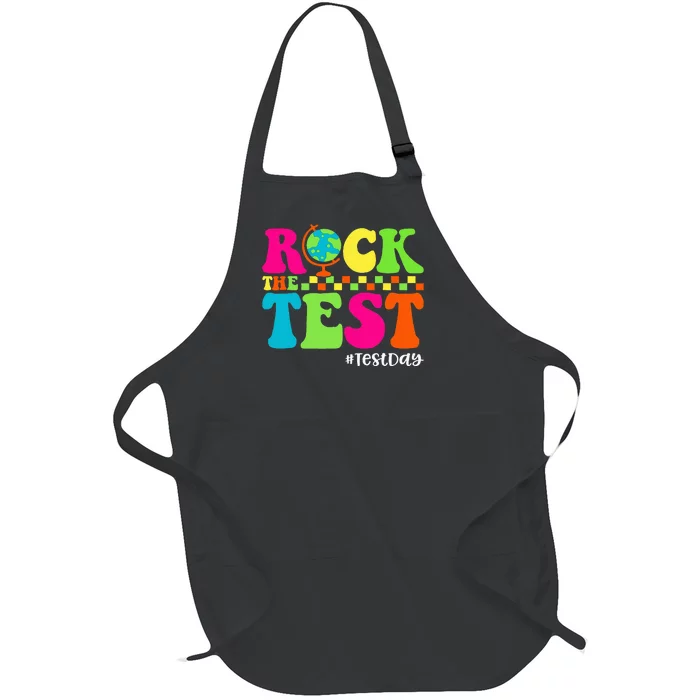 Retro Rock The Test Testing Day Motivational Teacher Student Full-Length Apron With Pocket