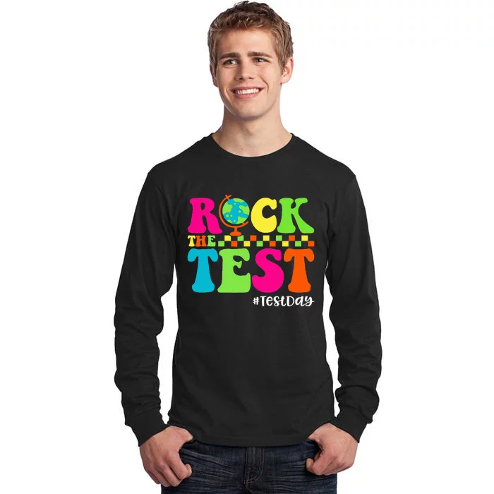 Retro Rock The Test Testing Day Motivational Teacher Student Tall Long Sleeve T-Shirt