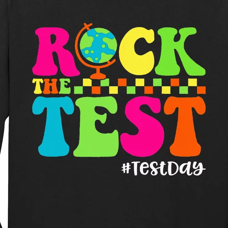 Retro Rock The Test Testing Day Motivational Teacher Student Tall Long Sleeve T-Shirt