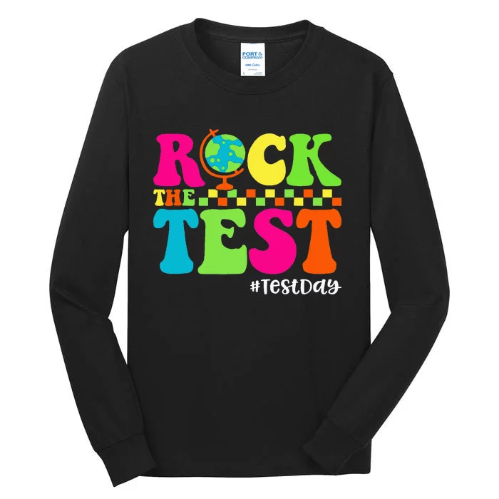 Retro Rock The Test Testing Day Motivational Teacher Student Tall Long Sleeve T-Shirt