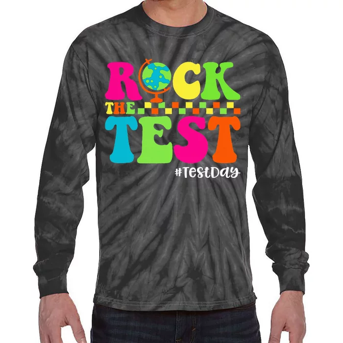 Retro Rock The Test Testing Day Motivational Teacher Student Tie-Dye Long Sleeve Shirt