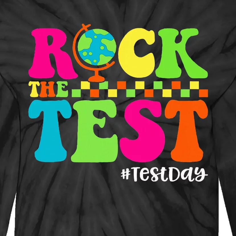 Retro Rock The Test Testing Day Motivational Teacher Student Tie-Dye Long Sleeve Shirt