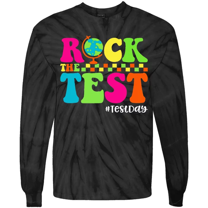 Retro Rock The Test Testing Day Motivational Teacher Student Tie-Dye Long Sleeve Shirt