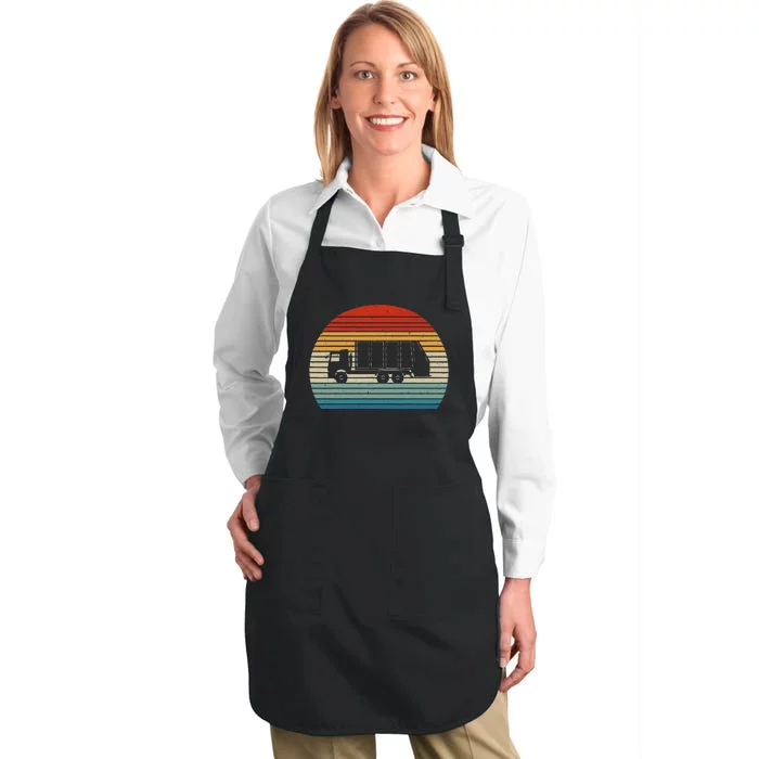 Retro Recycling Trash Garbage Truck Sunset Old School Party Full-Length Apron With Pocket