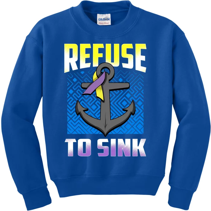 Retro Refuse To Sink Bladder Cancer Awareness Warrior Ribbon Gift Kids Sweatshirt