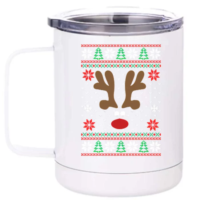 Rudolph Reindeer Ugly Christmas Front & Back 12oz Stainless Steel Tumbler Cup