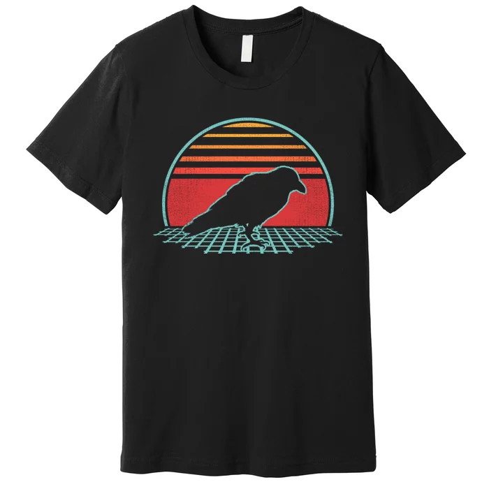 Raven Retro Vintage Crow 80s Style Bird Lover Gift Premium T-Shirt