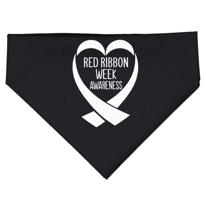 Red Ribbon Week Awareness Heart We Wear Red For Awareness USA-Made Doggie Bandana