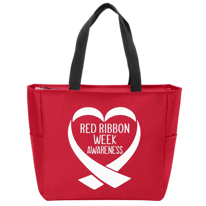 Red Ribbon Week Awareness Heart We Wear Red For Awareness Zip Tote Bag