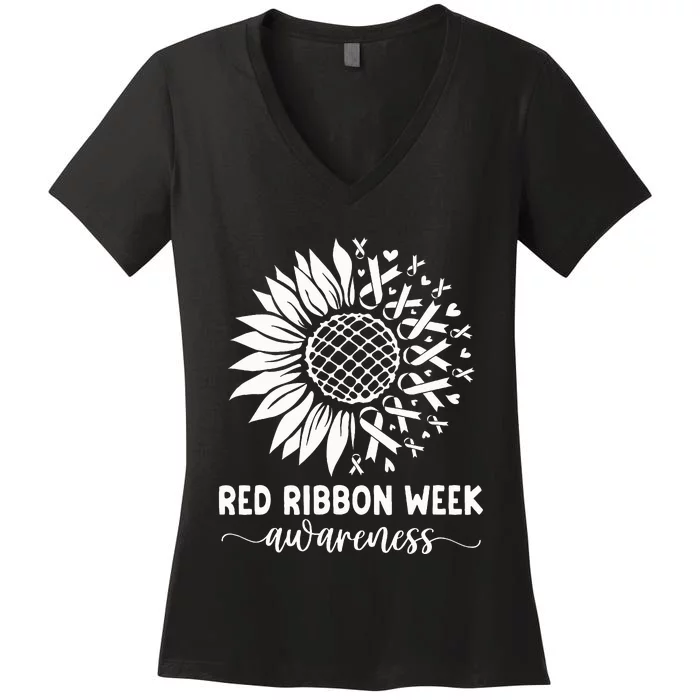 Red Ribbon Week Red Ribbon Week Sunflower Women's V-Neck T-Shirt