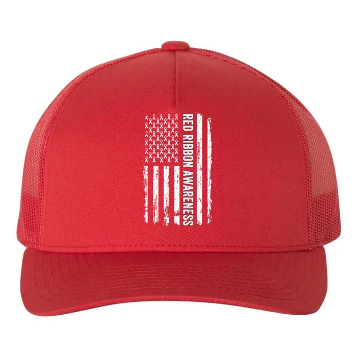 Red Ribbon Week Awareness American Flag Red Ribbon Yupoong Adult 5-Panel Trucker Hat