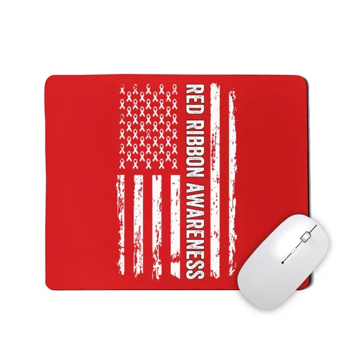 Red Ribbon Week Awareness American Flag Red Ribbon Mousepad