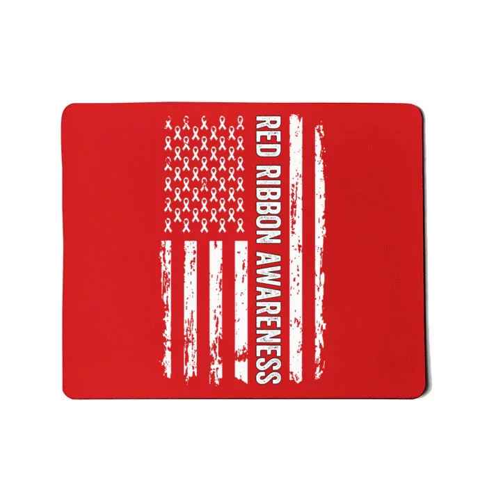 Red Ribbon Week Awareness American Flag Red Ribbon Mousepad