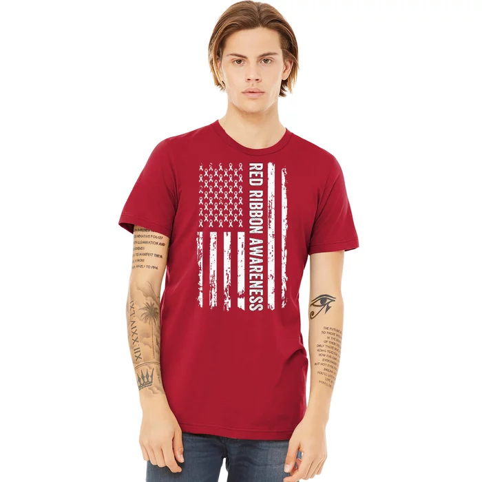 Red Ribbon Week Awareness American Flag Red Ribbon Premium T-Shirt